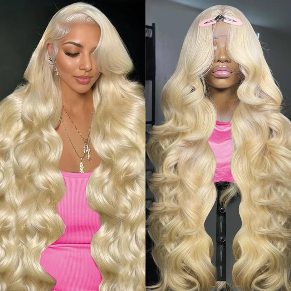 Jewhaut 613 13x6 Lace Front Wig Human Hair 28 Inch Body Wave Blonde Wig Human Hair 613 HD Transparent Lace Frontal Wigs Human Hair Pre Plucked Blonde Human Hair Wig