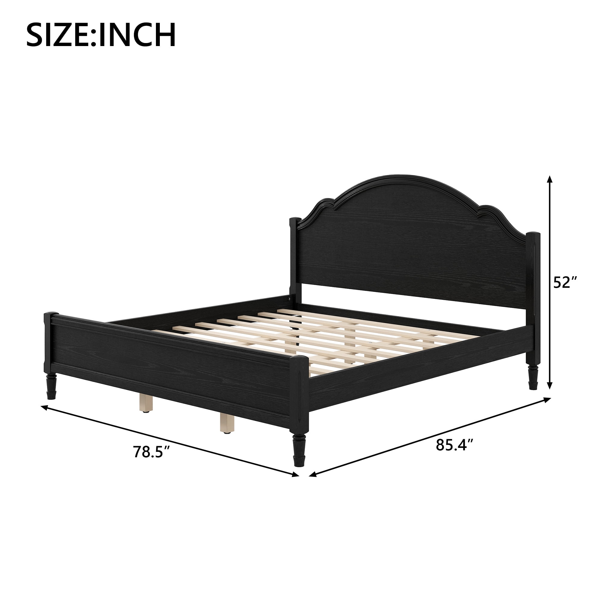 Euroco Wood King Size Platform Bed with Headboard, No Spring Box Needed, Black