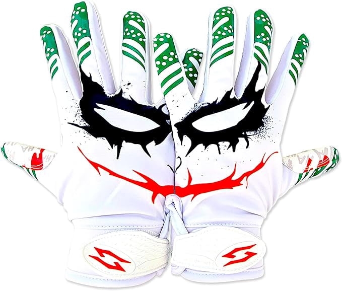 Joker Jester Football Receiver Gloves - Pro Grip Sticky Palms Elite Football Gloves Youth Adult Men Kids Boys Small Medium Large XL XXL Tacky White Jester (Youth - Medium)