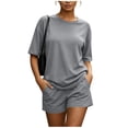 thumbnail image 2 of Costeam Womens Oversized 2 Piece Outfits Drop Shoulder Short Sleeve Side Slit Top Elastic High Waist Shorts Solid Color Soft Knit Casual Daily Loungewear Set, 2 of 8
