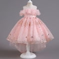 thumbnail image 2 of Girls Princess Gown Performance Girls Off Shoulder High Low Dress with Layered Tulle Skirt and Star Pattern for Formal Party Wedding Events Princess Dress Up for Girls 4-6 (Pink 150), 2 of 7