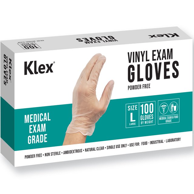 Klex Disposable Heavy Duty Vinyl Gloves Latex Free Powder Free, BPA