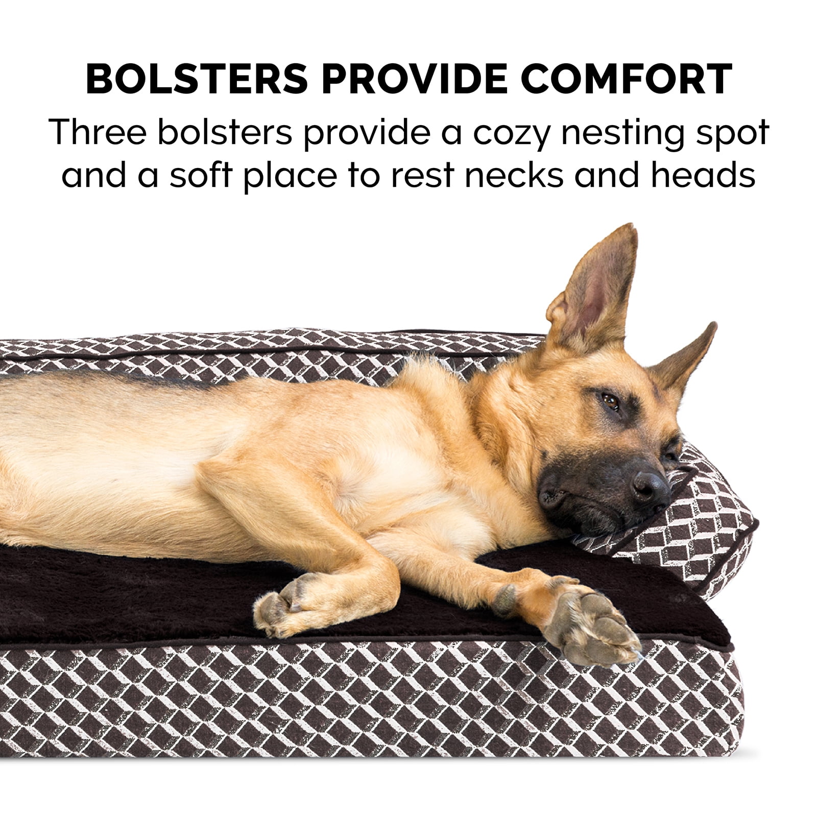 FurHaven Pet Products Plush & Decor Comfy Couch Cooling Gel Top Short Sided Sofa Pet Bed for Dogs & Cats - Diamond Brown, Jumbo Plus