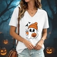 thumbnail image 2 of mgoYE Women's Halloween Shirts Cute Ghost with Coffee Pumpkin Graphic Casual Halloween Tee Autumn Thanksgiving Tops Women T Shirt S, 2 of 5