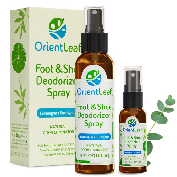 OrientLeaf Shoe Deodorizer Spray Set, Shoe Odor Eliminating Freshener for Smelly Shoes, Gym Sneakers & Travel, Fresh Scent, 4 fl oz & 1 fl oz