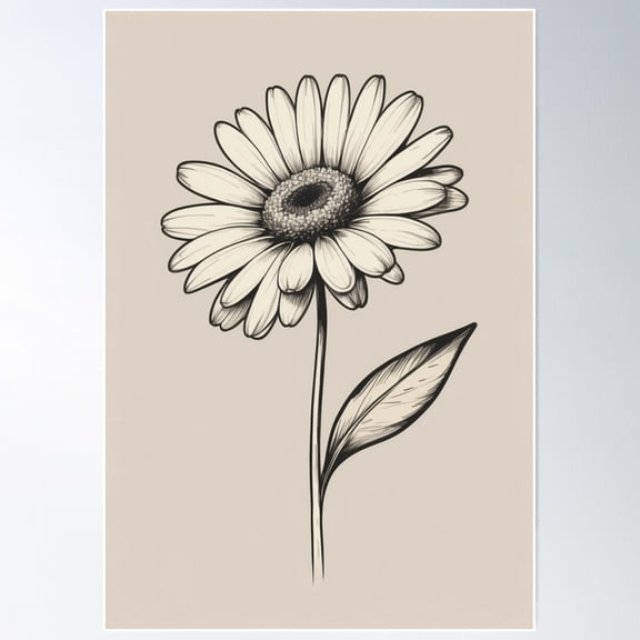 Beige Daisy Poster Wall Art, Modern Wall Decor For Living Room Bedroom, 8x12 UNFRAMED