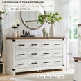 thumbnail image 3 of OKD Farmhouse 7 Drawers Dresser for Bedroom, Wood Large Chest of Drawers with Thick Plank Styling, Rustic Closet Dresser for Bedroom, Living Room, Antique White, 3 of 7