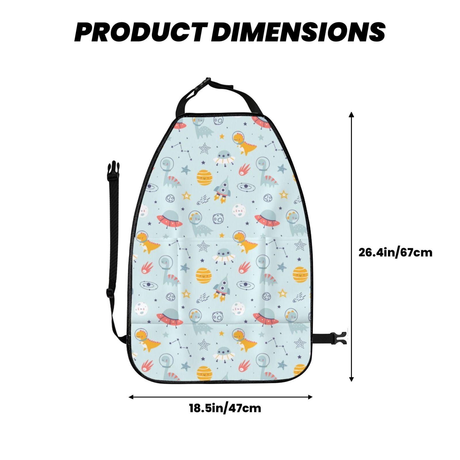 Xecao Space With Dino Astronauts Pattern Car Seat Back Protector 2 Pack Large Capacity Pocket, Kick Mats Back Seat Protector