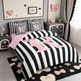 thumbnail image 2 of Manfei Pink Bows Monogrammed R 7-Piece King Bedding,Geometric Lines Art King Bed in a Bag,Pink Reversible, 2 of 7
