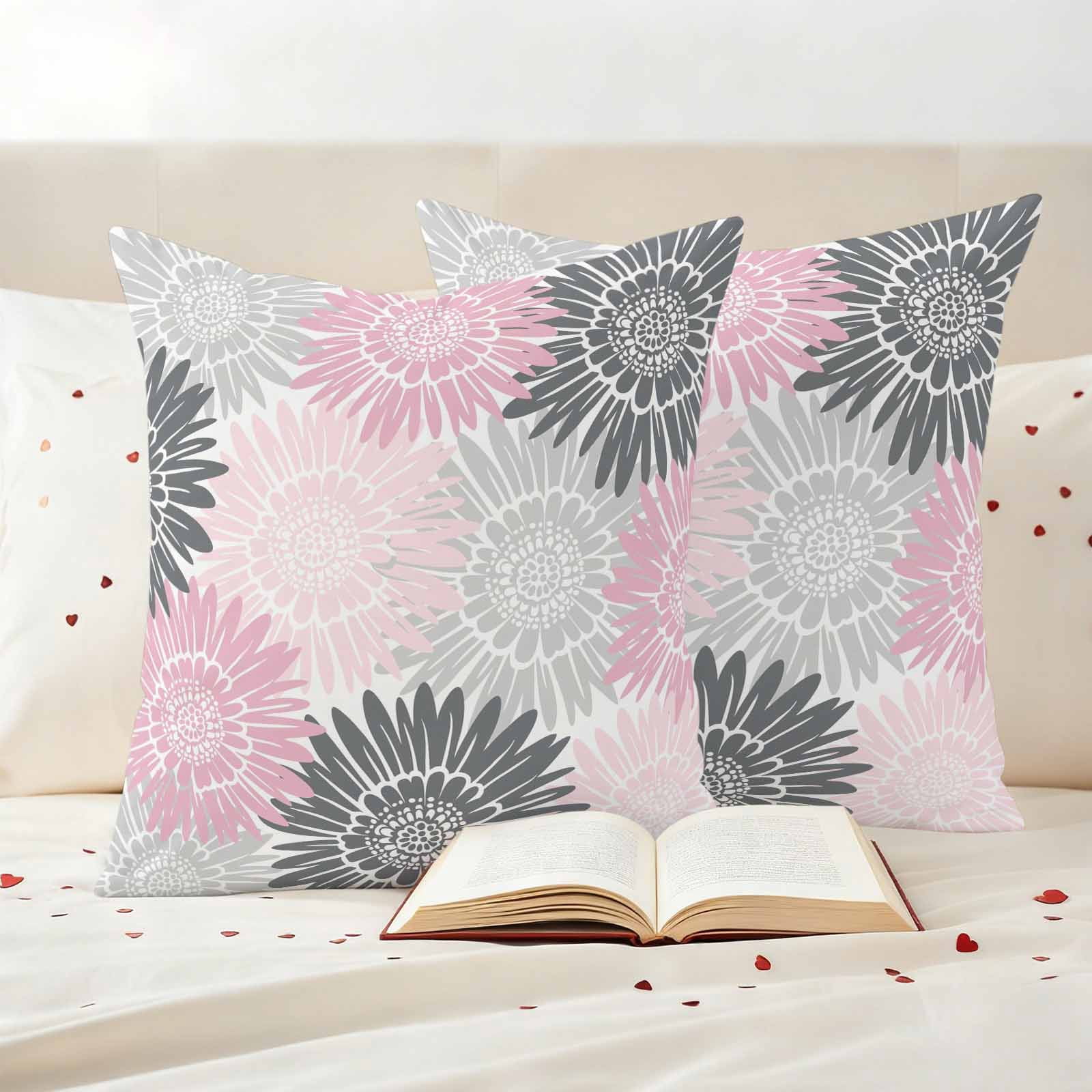 Pink Grey Sunflowers Outdoor Waterproof Throw Pillow Covers 18x18 Set of 2, Boho Rustic Floral Vintage Blossom Decorative Pillowcases Cushion Pillowcase for Couch Sofa Patio Outside Pillow Protector