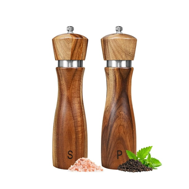 Set de molinillos de sal y pimienta Haomacro, madera de acacia, 20 cm