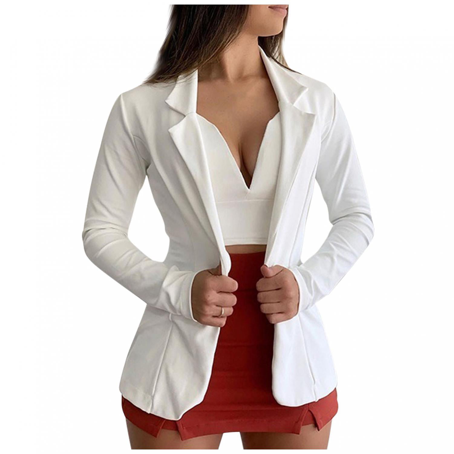 Wirziis Women's Lightweight Jackets Long-Sleeve Full-Zip Business Attire Fall Short Cardigan Suit Coat Top for Legging