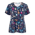 thumbnail image 2 of Snoarin Hauts d'Été Grande Taille pour Sortir pour Femmes Manches Courtes Col en V Hauts Uniforme de Travail Blouse à Imprimé Dessin Animé Uniformes de Travail pour Femmes en Liquidation, 2 of 4
