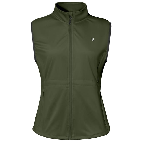 Women Full Zip Stand Collar Windproof Athletic Vest Sleeveless Running Golf Jacket with Storage Pocket Olive Green XS