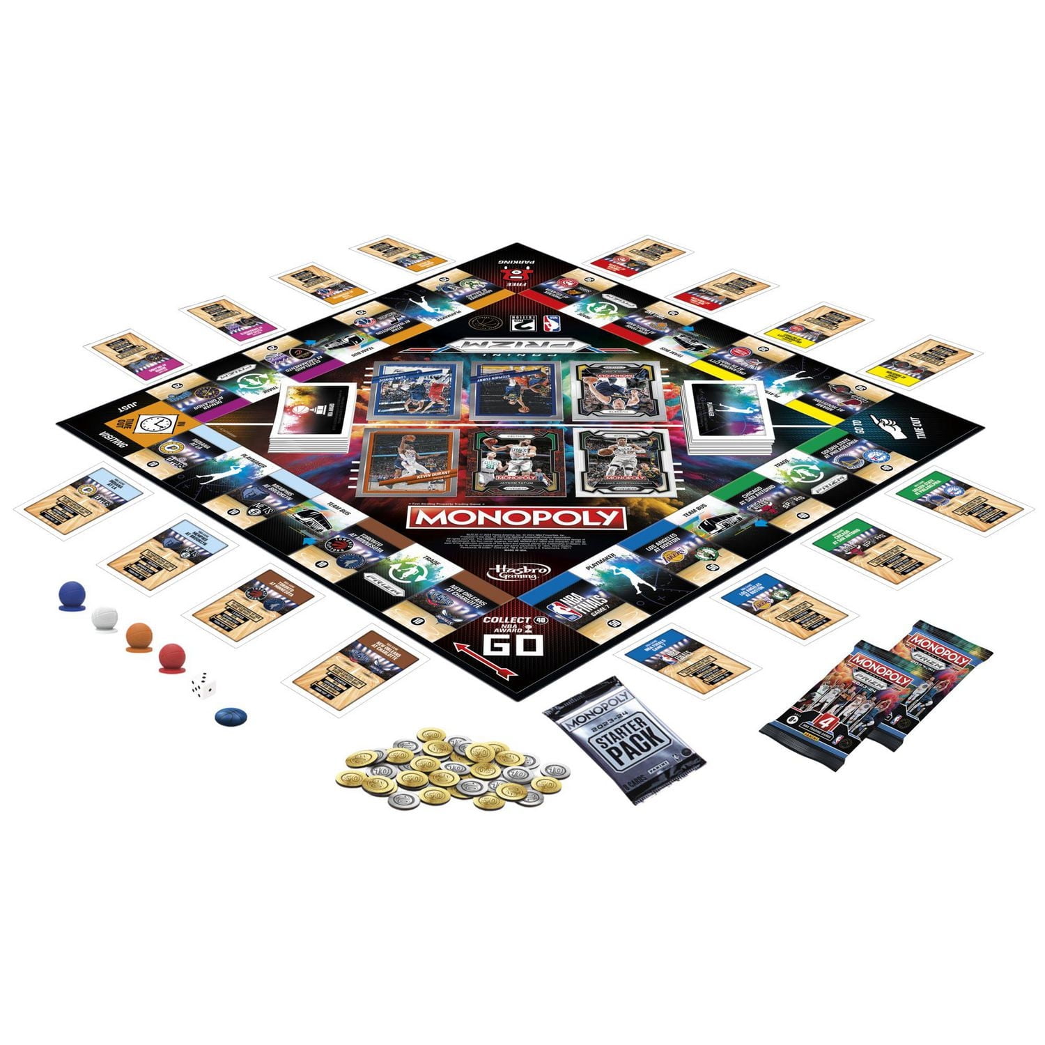 Monopoly Prizm : 2e édition NBA, jeu de plateau Monopoly avec cartes de collection Panini 2023-24 de la NBA