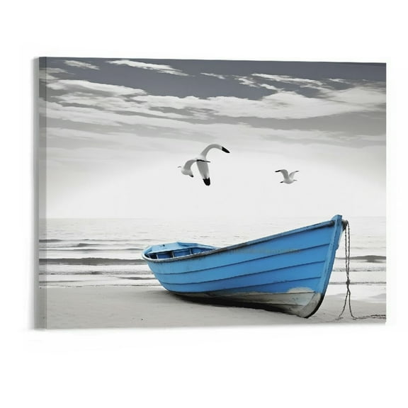 PRATYUS Canvas Wall Art Picture 20x16in for Living Room Bedroom Fall Decor Boat Ocean Beach 20x16in