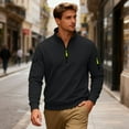 thumbnail image 3 of Men's Fleece Round Neck Pullover, Solid Color Hoodie Fleece Jacket for Winter, Outdoor Activities, Camping and Cold Weather Protection,Black,L, 3 of 6