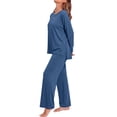thumbnail image 3 of MOSHU 2 Piece Lounge Sets for Women Side Slit Pajamas Sets Loose Long Sleeve Tops and Wide Leg Pants Casual Outfits, 3 of 12