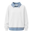 thumbnail image 4 of Women's Collared Sweatshirt Layered Look Pullover Top with Kangaroo Pocket Preppy Casual Tunic Sweatshirts, XL, 4 of 8
