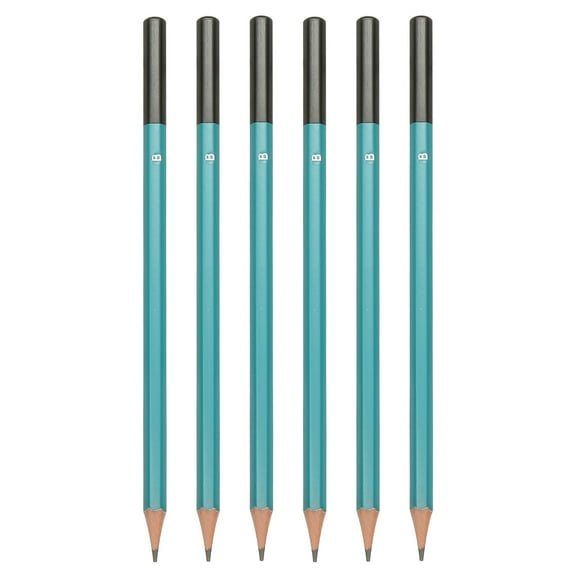 Uxcell B Drawing Pencils for Sketching, 6PCS Sketch Pencils for Drawing Art Pencils Graphite Wood Pre-sharpened for Drawing Sketching Artist, Hexagonal, Black Refill, Green/Black Pole