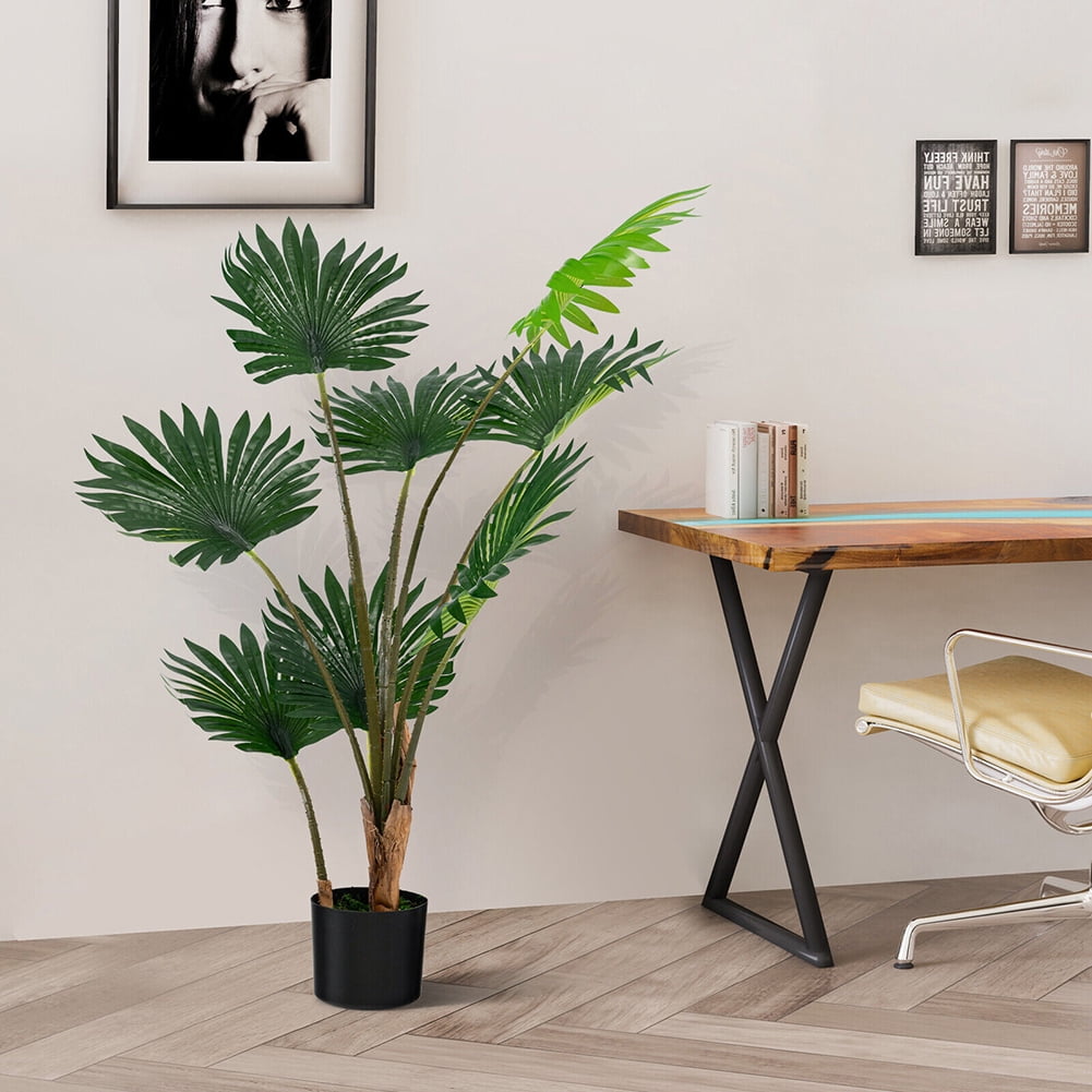 Kadyn 4FT Artificial Tree, Artificial Fan Palm Tree for Outdoor, Fake Palm Plant Tree for Indoor, Green