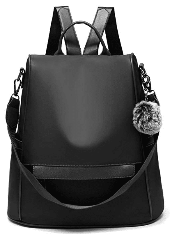 Women Backpack Purse Waterproof Nylon School Bags Convertible Ladies Rucksack Crossbody Shoulder Bag black