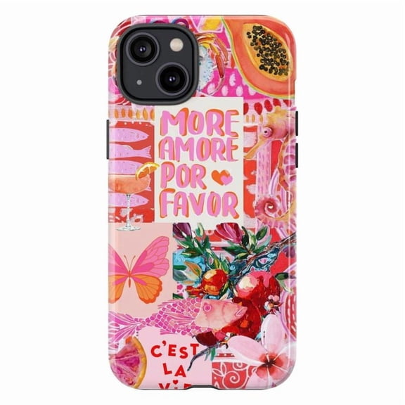 Vibrant Pink Tropical Collage Phone Case, Summery Artistic iPhone Cover, Protective Case for iPhone 17 16 15 14 13 12 11 Pro Max Plus Mini