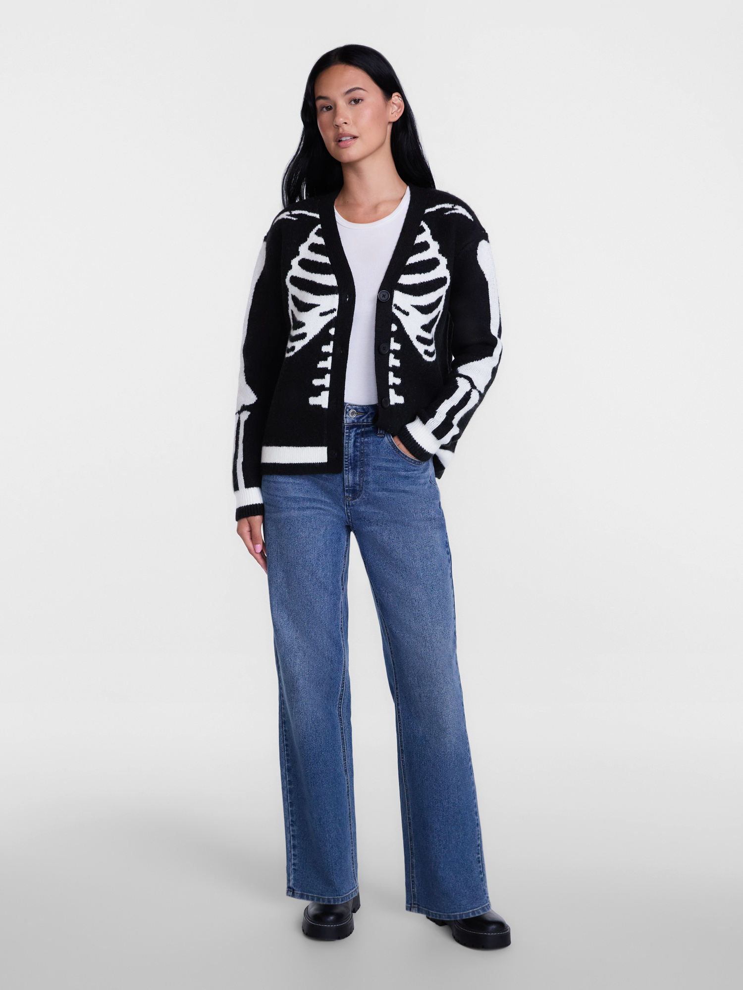 Way To Celebrate Women's Skeleton Graphic Cardigan Sweater photo 2