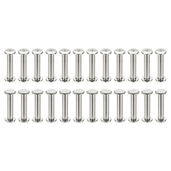 24 Sets Chicago Screws, 5x25mm(DxH) Chicago Screws Phillips Binding Post Screw Bolts Leather Rivets 304 Stainless Steel Fasteners for Leather Belt Scrapbook Photo Albums, Silver
