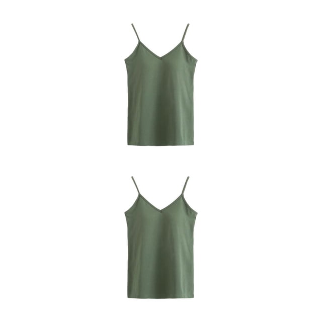 Jumpingount Chaleco Camiseta sin mangas Sujetador incorporado Correa ajustable Camisones amigables con la piel Ropa Tops Camisa de fondo Buena elasticidad Verde SG 2piezas