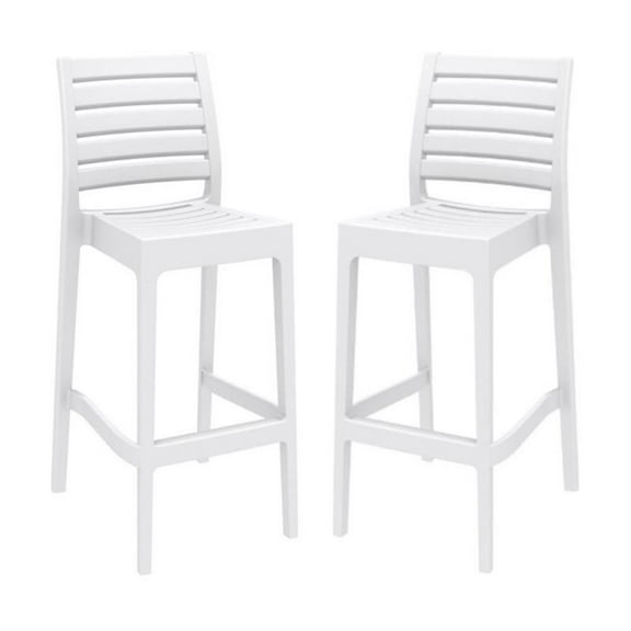Pemberly Row 29.5" Outdoor Stackable Resin Bar Stool in White - Set of 2