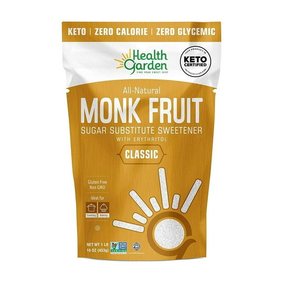 Health Garden Monk Fruit DEF29 Sweetener, Classic - Non GMO - Gluten Free - Sugar Substitute - Kosher - Keto Friendly (1 lb)