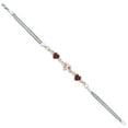 thumbnail image 3 of 925 Silver and 10K Yellow Gold Peach Nano Morganite and Red Garnet and White Lab Grown Diamond Bracelet for Women (3.33 Cttw, October Birthstone, Heart 7MM and 6MM, 6.5/7/7.5 inch, Made in Italy), 3 of 5