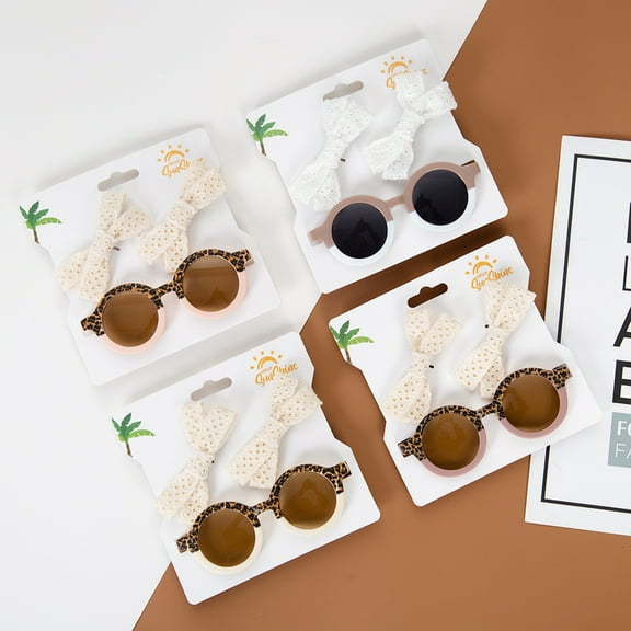 Kids Sunglasses with Hair Bow Clip Decorative Eyewear for Baby Girl Boy Summer Beach Party Photography