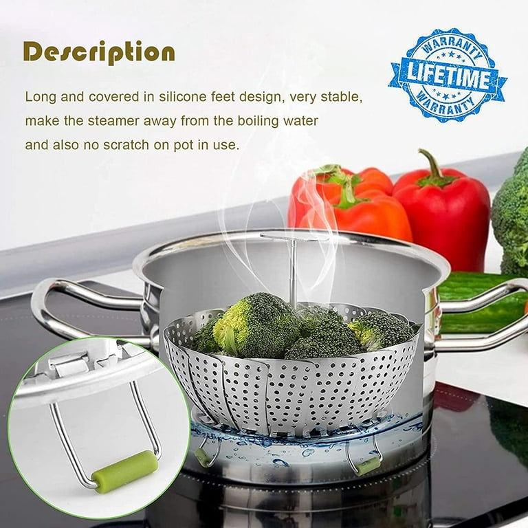 Vegetables Steamer Basket for Cooking, Folding Veggie Steamer Insert  Steaming Basket Expandable to fit Various Size Pot with Telescoping  Removable