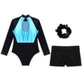 thumbnail image 4 of Alvivi Girls Gymnastics Leotards with Shorts Tumbling Dance Biketards Matching Hair Scrunchie Sky Blue&Black 10, 4 of 7