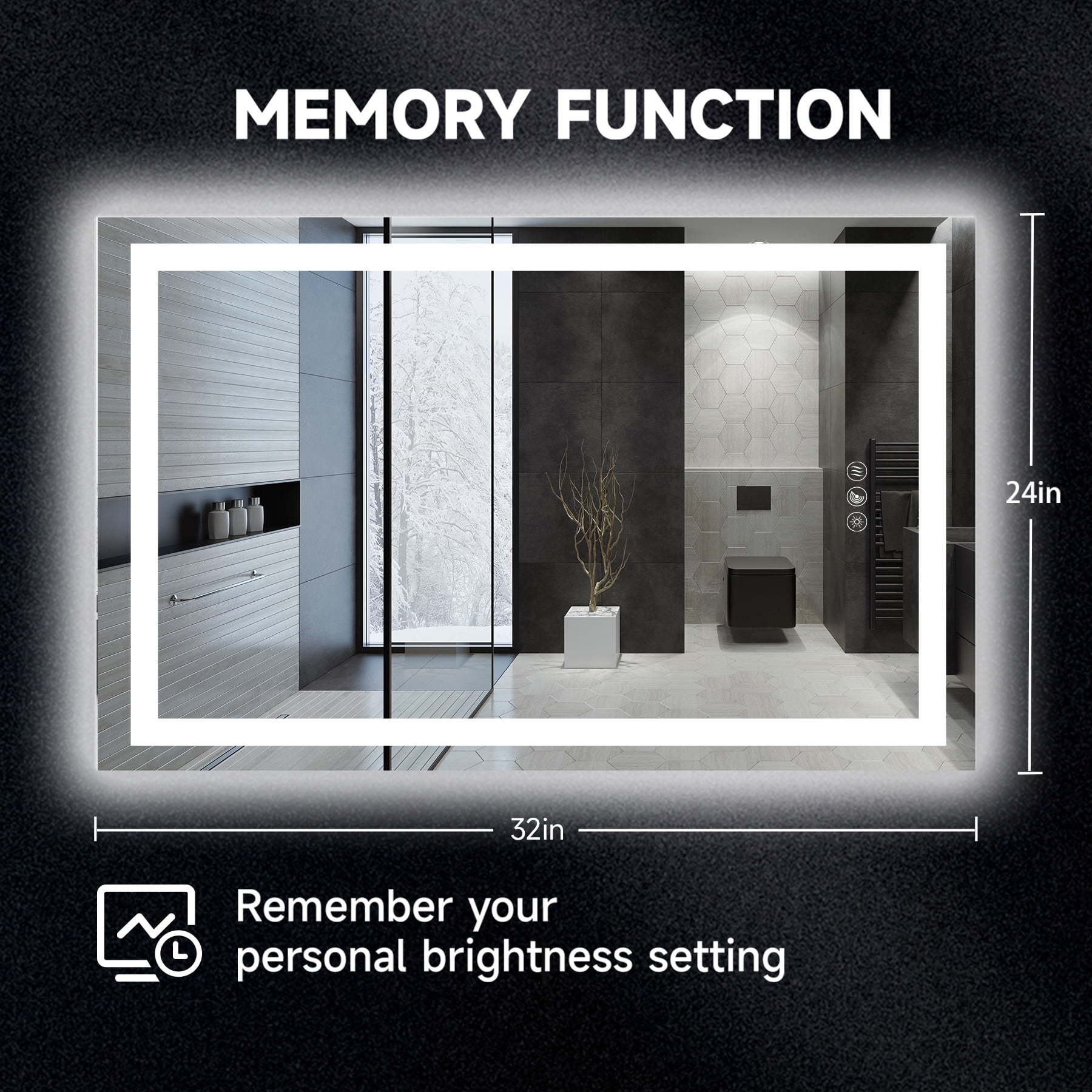 BALUXCA 24"X32" LED Bathroom Mirror with Radar body sensing，Front&Back Lights, Anti-Fog, Dimmable, 3-Color Memory Function，HD Tempered Glass UL-Listed Driver