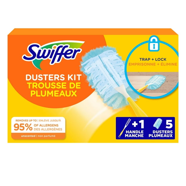 Swiffer Dusters Starter Kit for Cleaning, Kit Includes 1 Handle and 5 Dusters