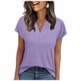 thumbnail image 3 of YHAJDS Women's Basic T Shirts Solid Color V Neck Short Sleeve Slim Cotton Top Summer Light, 3 of 6