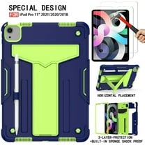 iPad Pro 11 (2021 / 2020 / 2018) Case with 2PCS Tempered Glass Screen Protector - Epicgadget protective Cover with Kickstand, Pencil Holder   Tempered Glass Film for iPad Pro 11-inch (Navy Blue/Green)