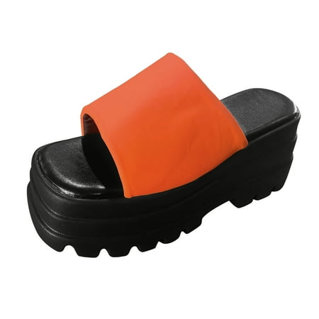 

KaLI_store Platform Sandals Women Women Sandals Summer Sandals Flat Shoes Comfortable Strap Wedding Party Sandal Orange