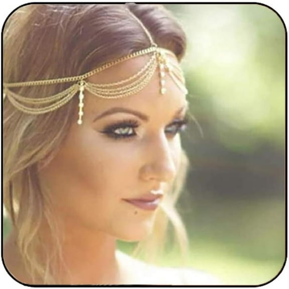Gold Hair Chain Jewelry Bride Wdedding Headbands Tassels Boho Headpiece Head Chain Rhinestones Hair Jewelry Spring Summer Christmas Head Chain for Women
