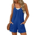 thumbnail image 2 of TEAJOPSUU Women's Boho Rompers Sleeveless V Neck Adjustable Spaghetti Straps Rompers Loose Fit Summer Daily Short Jumpsuit Blue, 2 of 9