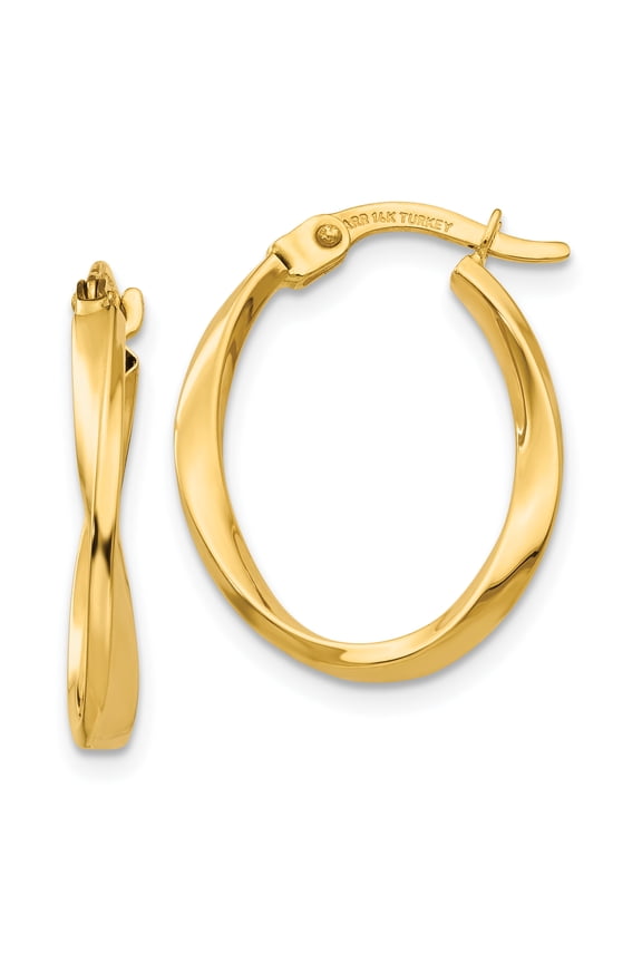 14K Yellow Gold Polished Twisted Oval Hoop Earrings