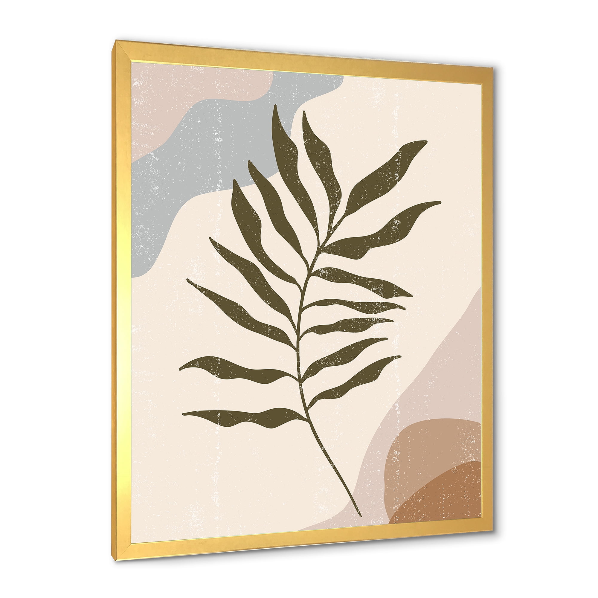 Designart 'Abstract Botanical Minimalist Leaf In Earth Tones I' Modern Framed Art Print