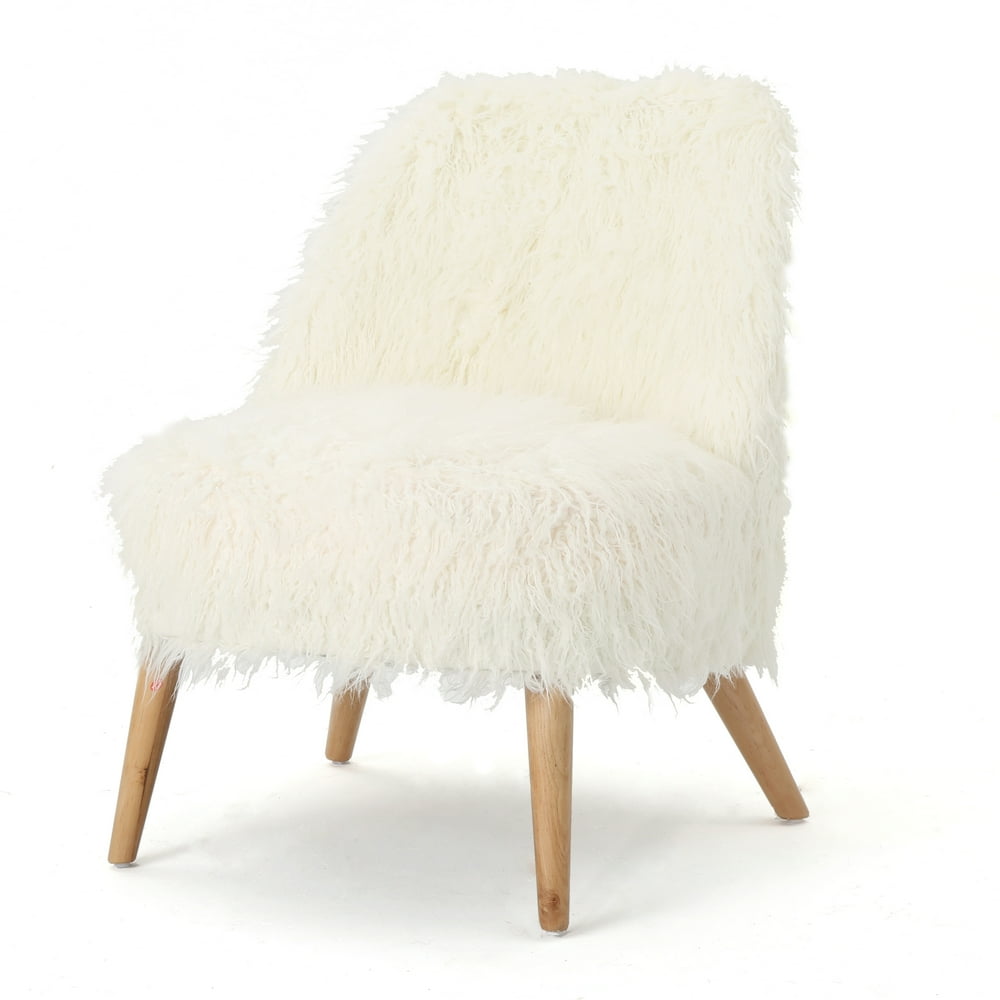 Noble House Ares Faux Fur Accent Chair, White