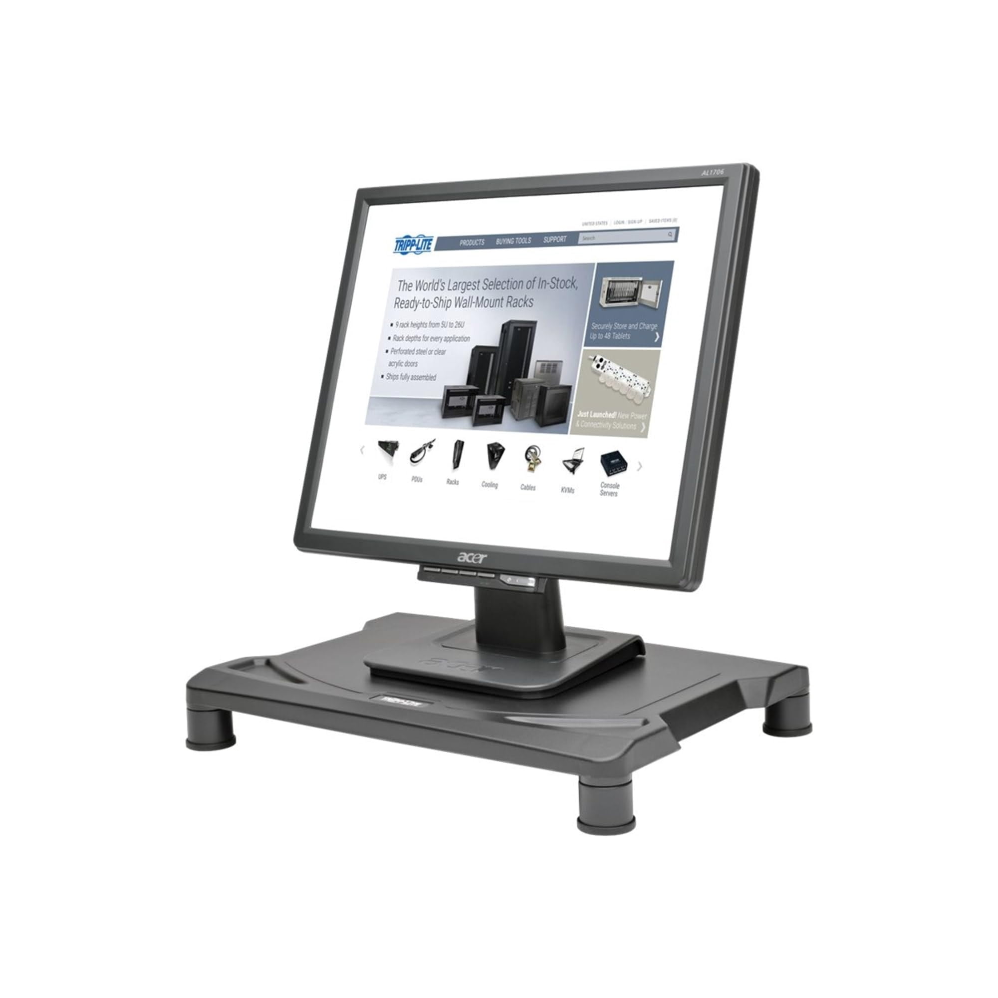 Tripp Lite Universal Monitor Riser Stand Computer Laptop Printers 1.25-5.5 40 lb Load Capacity - 5.5" Height x 15.6" Width x 11.3" Depth - Desktop, Tabletop - Black