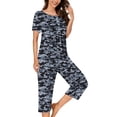 thumbnail image 3 of Frostluinai Women's Pajama Set Button up Short Sleeve Top and Capris 2 Piece Lounge Sets Camo Print Summer Ladies Pjs Outfits with Pocket, 3 of 6