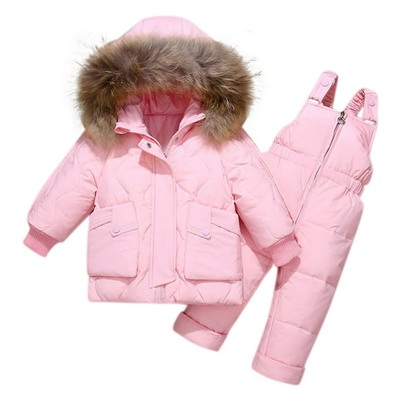Jamicy Warm Suits for Kids Clearance Sales Baby Girls Two Piece Winter Warm Hooded Snowsuit Puffer Down Jacket with Snow Ski Bib Pants Outfits