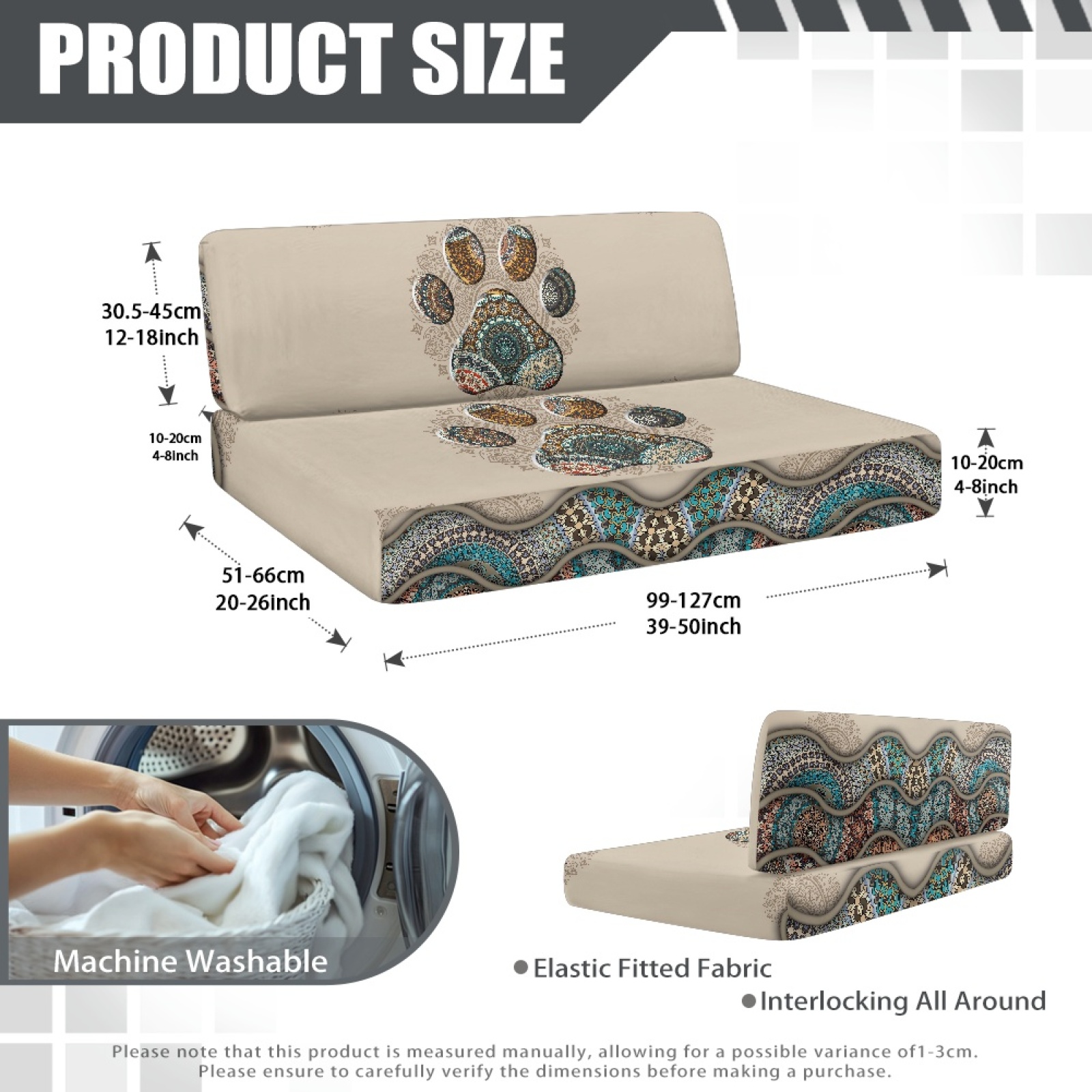 FORUDESIGNS Boho Mandala Dog Paw Print 2 Pcs RV Dinette Cushion Covers Waterproof Camper Cushion Slipcover Stretch Sofa Furniture Protector Include1 Backrest Covers and 1 Bench Covers